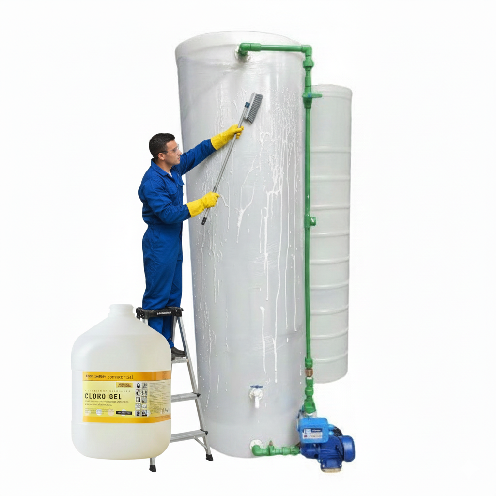 Clorogel para lavado y desinfección de tanques para almacenamiento de agua