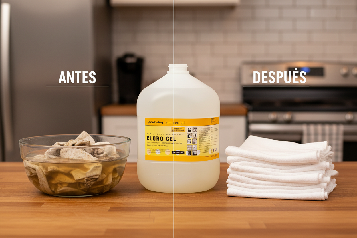 Clorogel paños de cocina antes y después