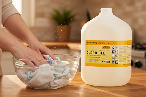 Clorogel proceso de remojo de paños de cocina