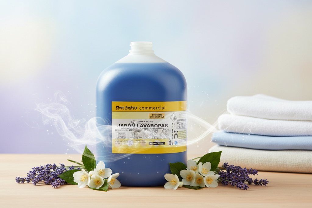 Jabón Lavaropas Clean Factory con fragancia fresca de flores